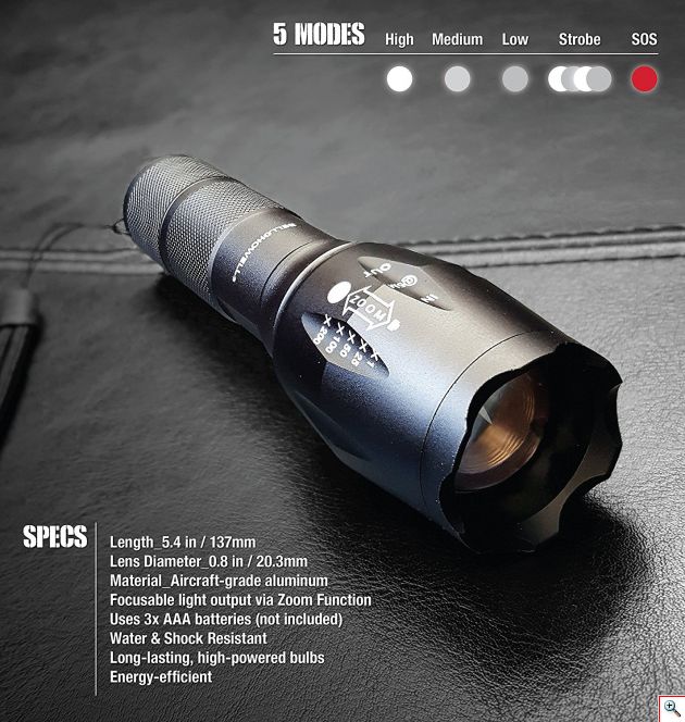 Αδιάβροχος Μαγνητικός Διπλός Φακός & Φωτιστικό 180ᵒ LED 800Lm TacLight® με SUPER ZOOM, SOS & 5 Modes