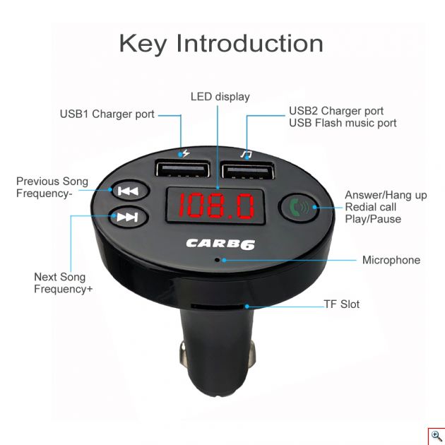 Fm Transmitter Φορτιστής Αυτοκινήτου 2 x USB,SD Bluetooth Handsfree Mp3 Player με Μικρόφωνο & AUX είσοδο - Car FM Modulator