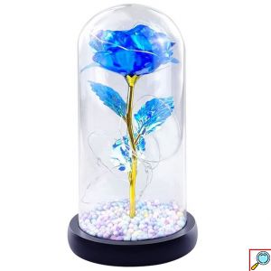Forever Rose Κρυστάλλινο Φωτιζόμενο Τριαντάφυλλο σε Γυάλινο Βάζο με Πολύχρωμα LED Λαμπάκια - Μπλε