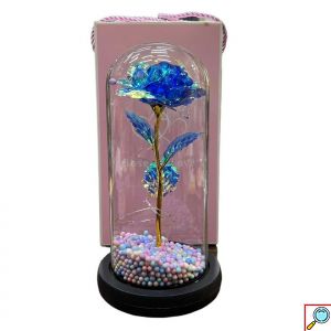 Forever Rose Κρυστάλλινο Φωτιζόμενο Τριαντάφυλλο σε Γυάλινο Βάζο με Πολύχρωμα LED Λαμπάκια - Μπλε