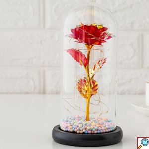 Forever Rose Κρυστάλλινο Φωτιζόμενο Τριαντάφυλλο σε Γυάλινο Βάζο με Πολύχρωμα LED Λαμπάκια - Κόκκινο