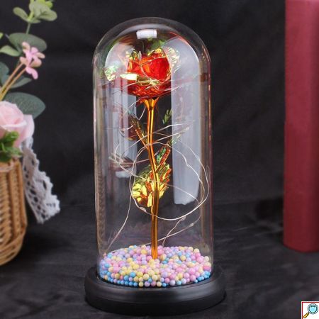 Forever Rose Κρυστάλλινο Φωτιζόμενο Τριαντάφυλλο σε Γυάλινο Βάζο με Πολύχρωμα LED Λαμπάκια - Κόκκινο