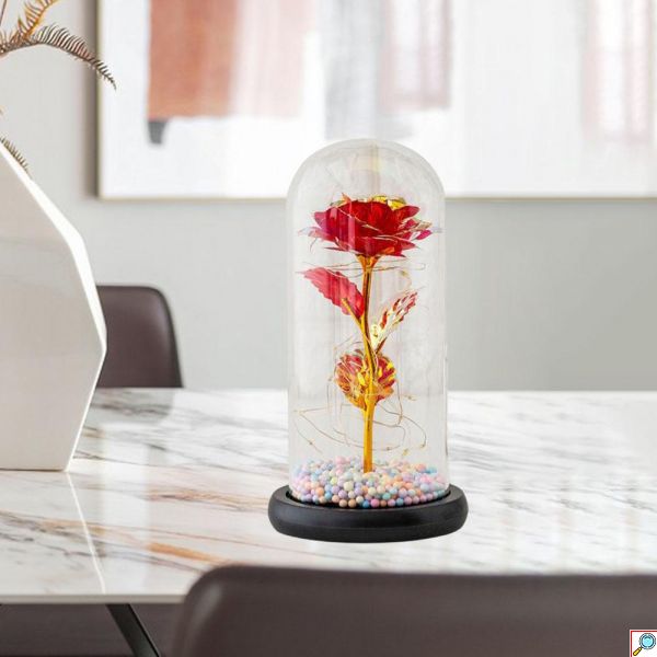 Forever Rose Κρυστάλλινο Φωτιζόμενο Τριαντάφυλλο σε Γυάλινο Βάζο με Πολύχρωμα LED Λαμπάκια - Κόκκινο
