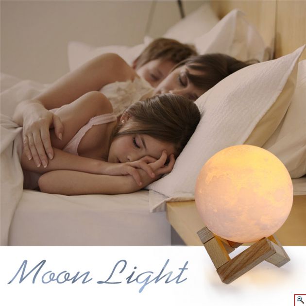 Ανάγλυφο Φωτιστικό Αφής 3D Φεγγάρι Moon Light LED Επαναφορτιζόμενο με 3 Αποχρώσεις