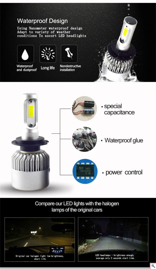 Εμπρόσθια Φώτα - Λαμπτήρες Αυτοκινήτου LED COB H7 16000LM (2 x 8000LM) & 72W (2x36w)