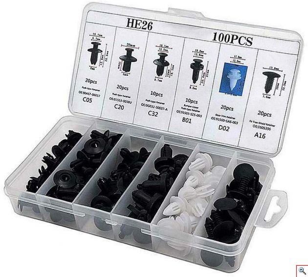 Σετ Κλιπ - Κασετίνα για Εσωτερικό, Ταπετσαρία, Μοκέτες Αυτοκινήτου & Προφυλακτήρες HE26 100PCS