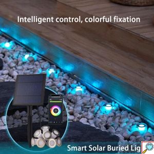 Έξυπνα Ηλιακά Διακοσμητικά LED RGB Λαμπιόνα Bluetooth με Βάση για το Χώμα & App Εφαρμογή Κινητού 8τμχ - Ασημί