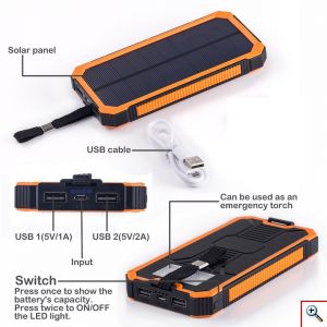 Heavy Duty Ηλιακό Powerbank & Φακός LED - Φορητή Μπαταρία Φορτιστής & Φωτιστικό Επιβίωσης με Ηλιακό Πάνελ Υψηλής Ισχύος 2A - Solar Power Bank Battery Charger