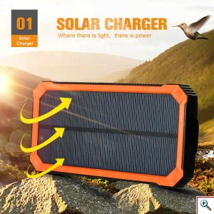 Heavy Duty Ηλιακό Powerbank & Φακός LED - Φορητή Μπαταρία Φορτιστής & Φωτιστικό Επιβίωσης με Ηλιακό Πάνελ Υψηλής Ισχύος 2A - Solar Power Bank Battery Charger