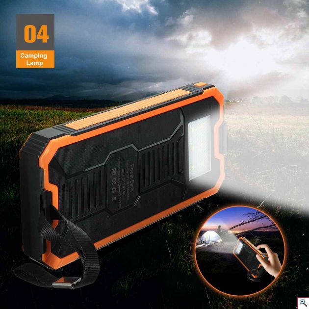 Heavy Duty Ηλιακό Powerbank & Φακός LED - Φορητή Μπαταρία Φορτιστής & Φωτιστικό Επιβίωσης με Ηλιακό Πάνελ Υψηλής Ισχύος 2A - Solar Power Bank Battery Charger