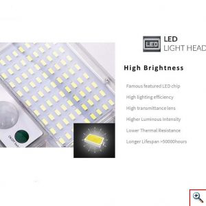 LED Αδιάβροχος Ηλιακός Προβολέας 50W Εξωτερικού Χώρου - Δρόμου με Τηλεχειρηστήριο & Ανιχνευτή Κίνησης & Αισθητήρα Φωτός JD-1950