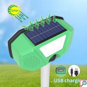 Ηλιακό Επαναφορτιζόμενο USB Απωθητικό Πουλιών και Μικρών Ζώων με Υπέρηχο, Φλας και Ηχογραφημένους Ήχου