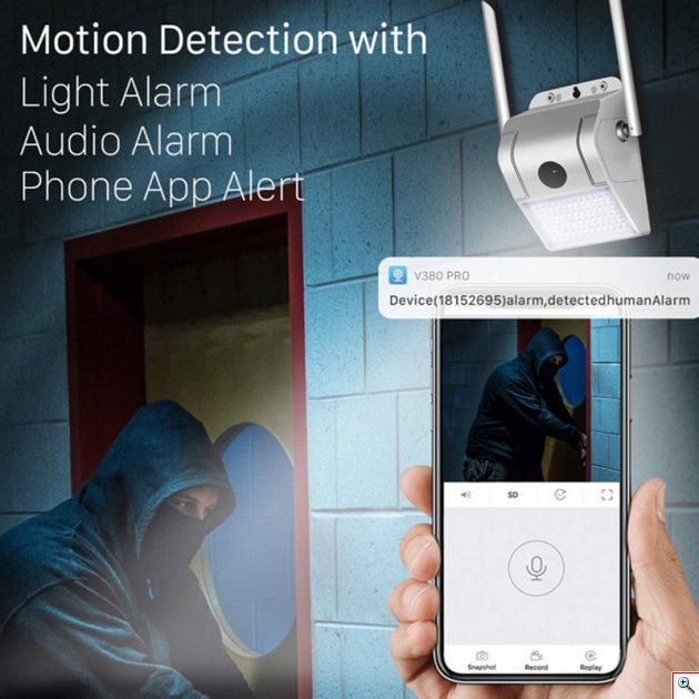 Αδιάβροχη WiFi IP Κάμερα 1080p & Φωτιστικό LED με Ανίχνευση Κίνησης Επιτοίχιο JORTAN 8168 Εξωτερικού Χώρου