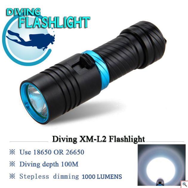 Super Bright Αδιάβροχος Υποβρύχιος Καταδυτικός Φακός CREE T6 LED 1000 LΜ με Διπλά O-Rings 100μ