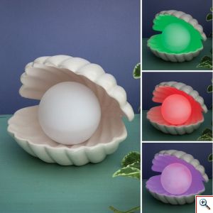 Επιτραπέζιο Διακοσμητικό Φωτιστικό LED RGB σε Σχήμα Κοχύλι με Μαργαριτάρι που Αλλάζει Χρώματα - Colour Changing Clam Shell Lamp 18x12x15cm