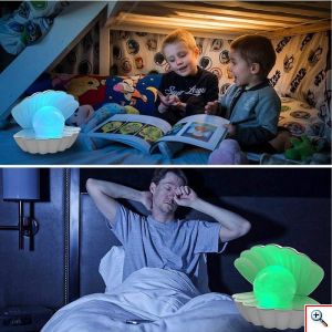 Επιτραπέζιο Διακοσμητικό Φωτιστικό LED RGB σε Σχήμα Κοχύλι με Μαργαριτάρι που Αλλάζει Χρώματα - Colour Changing Clam Shell Lamp 18x12x15cm