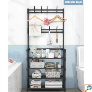 Μεταλλική Ραφιέρα Παπουτσοθήκη 170x60x29cm 5 Επιπέδων & Κρεμάστρα Εισόδου, Τουαλέτας Μπάνιου για Παλτά, Μπουφάν & Καπέλα Έπιπλο Εισόδου