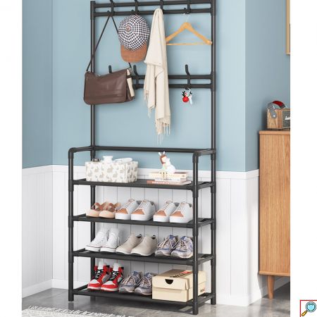 Μεταλλική Ραφιέρα Παπουτσοθήκη 170x60x29cm 5 Επιπέδων & Κρεμάστρα Εισόδου, Τουαλέτας Μπάνιου για Παλτά, Μπουφάν & Καπέλα Έπιπλο Εισόδου