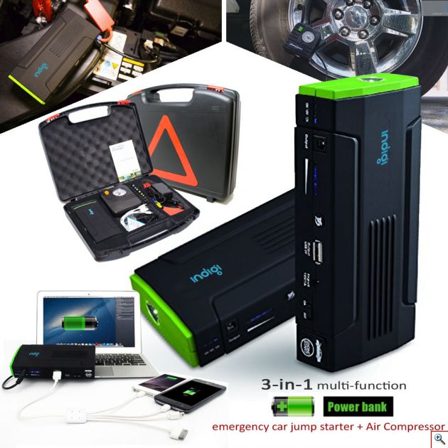 Εκκινητής Power Bank USB & Κομπρεσέρ Τρόμπα Αέρος Αυτοκινήτου με LED Φακό Αστυνομίας & Κόφτη Ζώνης - Jump Starter Τροφοδοτικό - Φορτίζει από Κινητό μέχρι Αυτοκίνητο