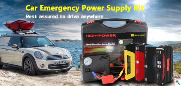 Εκκινητής Power Bank USB & Κομπρεσέρ Τρόμπα Αέρος Αυτοκινήτου με LED Φακό Αστυνομίας & Κόφτη Ζώνης - Jump Starter Τροφοδοτικό - Φορτίζει από Κινητό μέχρι Αυτοκίνητο