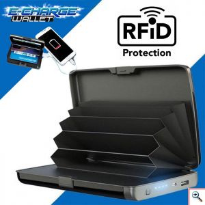Πορτοφόλι Ασφαλείας Πιστωτικών καρτών RFID & Φορητός Φορτιστής Μπαταρία Powerbank 2 σε 1 E-Charge Wallet 