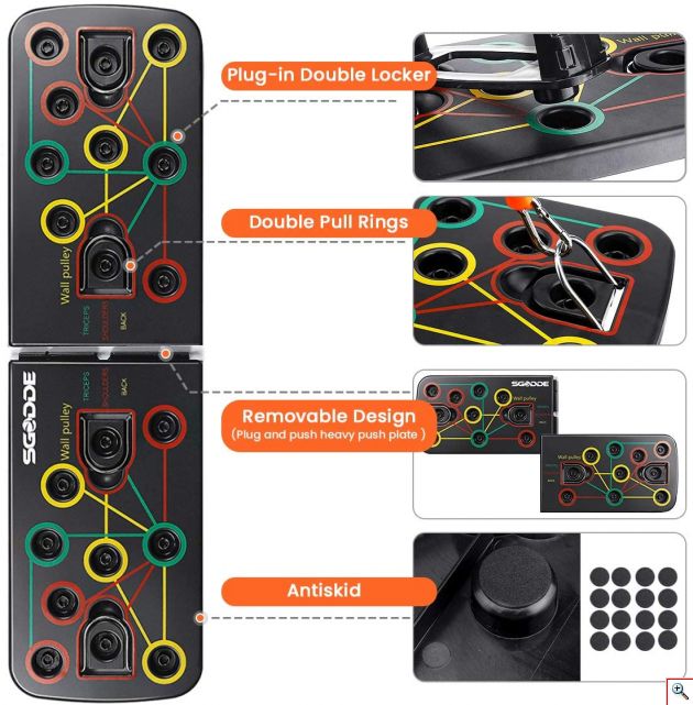 Αναδιπλούμενη Σανίδα Εκγύμνασης Όλου του Σώματος με 13 Λαβές & Λάστιχα Αντίστασης Πολυ οργανο γυμναστικης - Push Up Board 13 in 1
