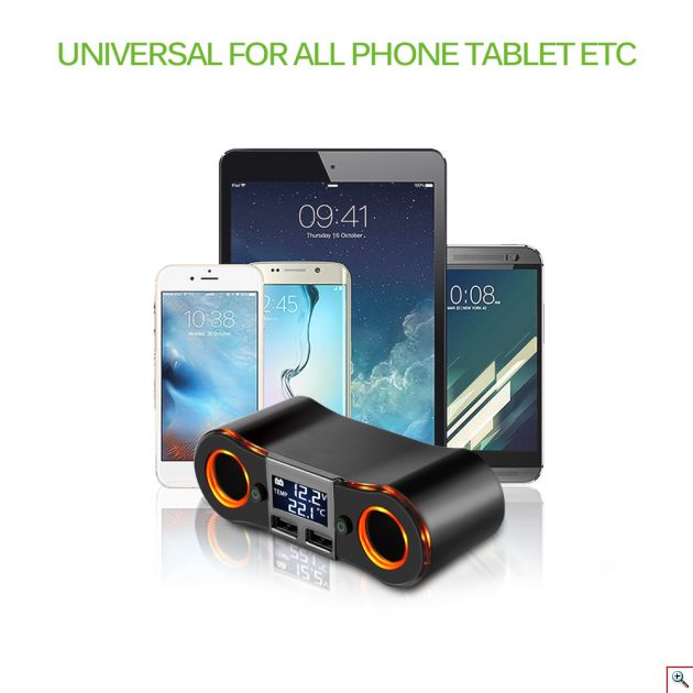 Splitter Αναπτήρα με Dual 2x Φορτιστή USB, Βολτόμετρο & Θερμόμετρο Αυτοκινήτου DC 12V-24V