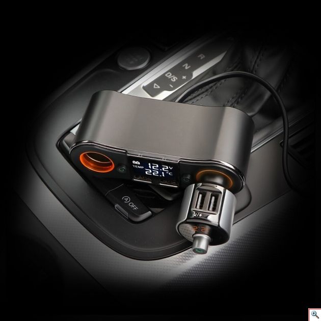 Splitter Αναπτήρα με Dual 2x Φορτιστή USB, Βολτόμετρο & Θερμόμετρο Αυτοκινήτου DC 12V-24V