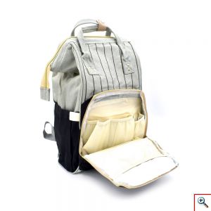 Τσάντα Μωρού Πλάτης Mommy Bag Backpack AiFi – Μαύρο, Γκρι Ριγέ