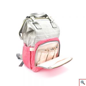 Τσάντα Μωρού Πλάτης Mommy Bag Backpack AiFi – Ροζ, Γκρι Ριγέ