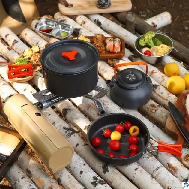 Σετ Μαγειρικής Camping 10 Τεμαχίων με Βραστήρα & Κατσαρόλα – Φορητό, Ελαφρύ & Αντικολλητικό | Ποιότητα Κατάλληλη για Τρόφιμα, Χωρίς BPA