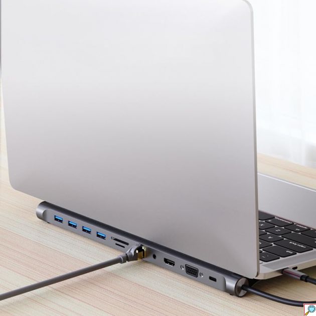 11 σε 1 Docking Station - Βάση Λάπτοπ Type-C με 4 Θύρες USB, 1 Type-C, HDMI, VGA, Card Reader, Ethernet & Audio Jack 3,5 mm - Andowl