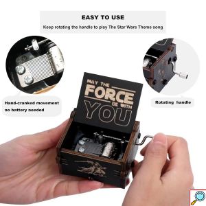 Ρετρό Ξύλινο Χειροκίνητο Μουσικό Κουτί STAR WARS με Χάραξη Μαύρο 