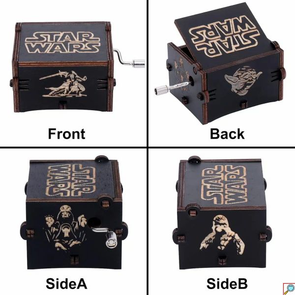 Ρετρό Ξύλινο Χειροκίνητο Μουσικό Κουτί STAR WARS με Χάραξη Μαύρο 