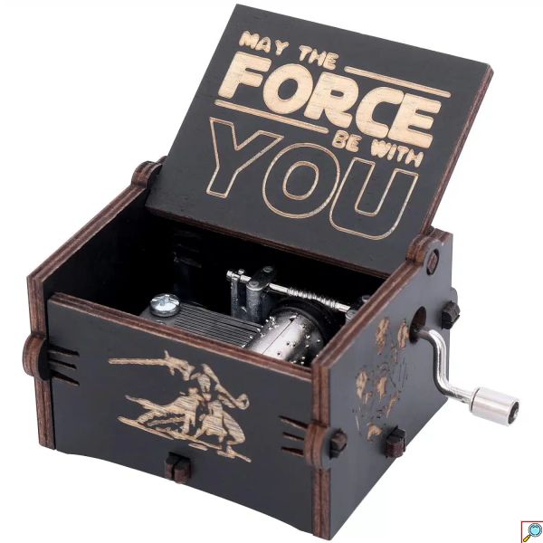 Ρετρό Ξύλινο Χειροκίνητο Μουσικό Κουτί STAR WARS με Χάραξη Μαύρο 