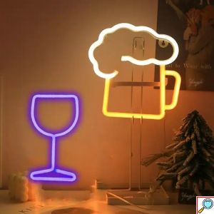 LED Επιτοίχιο Διακοσμητικό Φωτιστικό Neon με Τροφοδοσία USB – Μπαταρίες με Λογότυπο Ποτήρι Μπύρας 