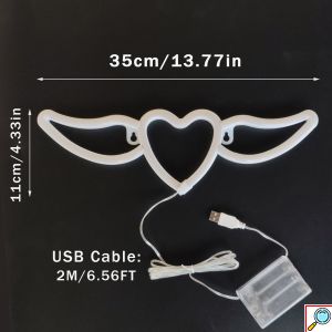 LED Επιτοίχιο Διακοσμητικό Φωτιστικό Πολύχρωμο Neon με Τροφοδοσία USB ή Μπαταρίες με Σχέδιο Φτερωτή Καρδιά