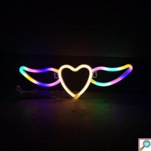 LED Επιτοίχιο Διακοσμητικό Φωτιστικό Πολύχρωμο Neon με Τροφοδοσία USB ή Μπαταρίες με Σχέδιο Φτερωτή Καρδιά