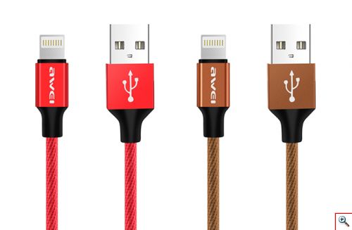Καλώδιο USB Lightning AWEI για Φόρτιση και Μεταφορά Δεδομένων 1μ. με Υφασμάτινη Επένδυση