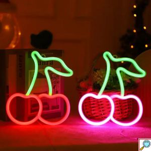 LED Επιτοίχιο Διακοσμητικό Φωτιστικό Neon με Τροφοδοσία USB – Μπαταρίες με Λογότυπο Κεράσια