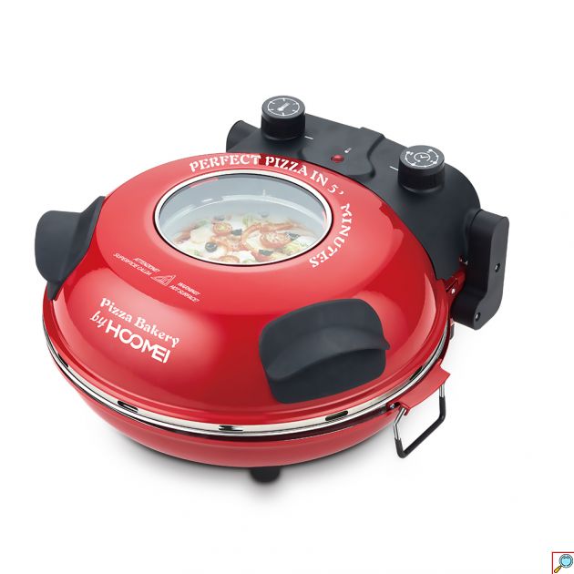 Μηχανή Παρασκευής Σπιτικής Πίτσας με Ρυθμιζόμενο Θερμοστάτη έως 400°C και Χρονοδιακόπτη 1200W Hoomei Κόκκινο
