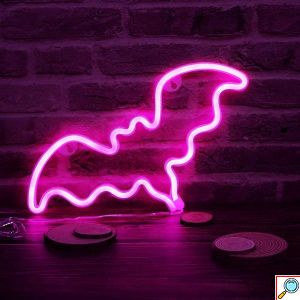 LED Επιτοίχιο Διακοσμητικό Φωτιστικό Neon με Τροφοδοσία USB ή Μπαταρίες με Σχέδιο Nυχτερίδα σε Ροζ Χρώμα