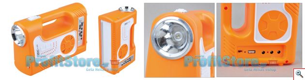 Ηλιακό Σύστημα Φωτισμού με USB/SD Mp3 Player, Panel, Μπαταρία, Φωτιστικό & 2 Λάμπες LED