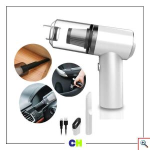 2 σε 1 Φορητό USB Επαναφορτιζόμενο Μίνι Ηλεκτρικό Σκουπάκι Αναρρόφησης Υγρών/Στερεών 120W με LED Φωτισμό PS-108395 Λευκό