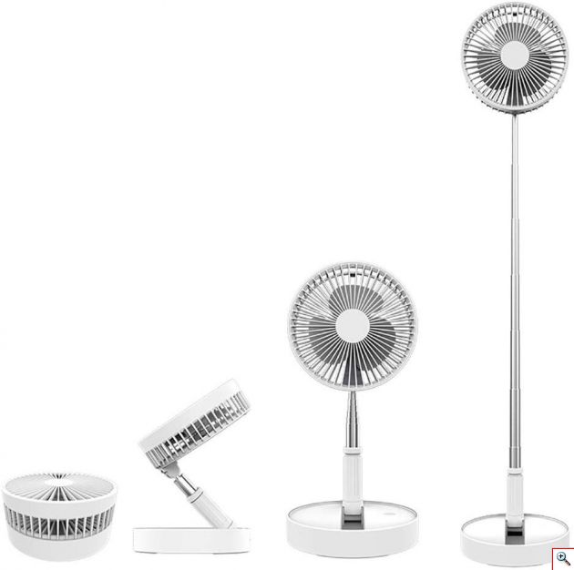 Τηλεσκοπικός USB Επαναφορτιζόμενος Ανεμιστήρας Μεταβλητού Ύψους - Folding Mini Fan Λευκό