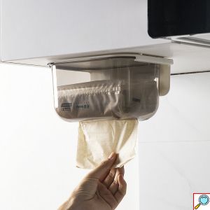 Θήκη για Χαρτομάντηλα με Αυτοκόλλητη Βάση - Επιτοίχια Διάφανη Χαρτοθήκη 18.5x9.9x12.8cm Πλαστική