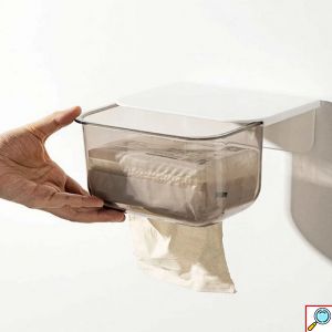 Θήκη για Χαρτομάντηλα με Αυτοκόλλητη Βάση - Επιτοίχια Διάφανη Χαρτοθήκη 18.5x9.9x12.8cm Πλαστική