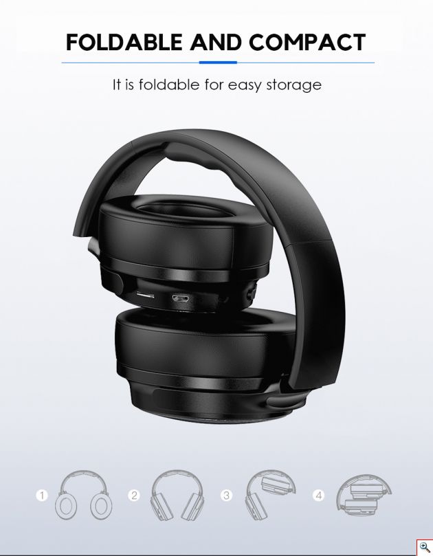 Πτυσσόμενα Ακουστικά Bluetooth Stereo με Αποσπώμενο Καλώδιο & AUX Μαύρα