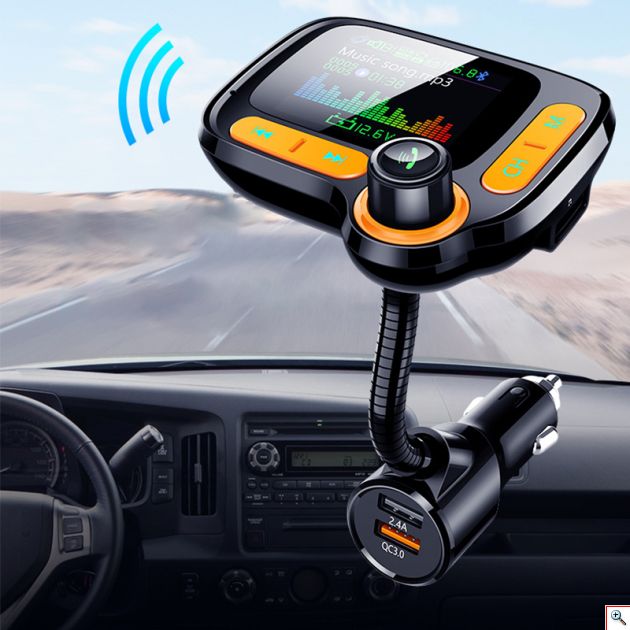 Ασύρματος Πομπός Bluetooth με Μεγάλη Οθόνη, USB, SD, AUX, MP3 Player, Φορτιστής 2x USB Fast Charge & Βολτόμετρο Αυτοκινήτου - Car FM Transmitter