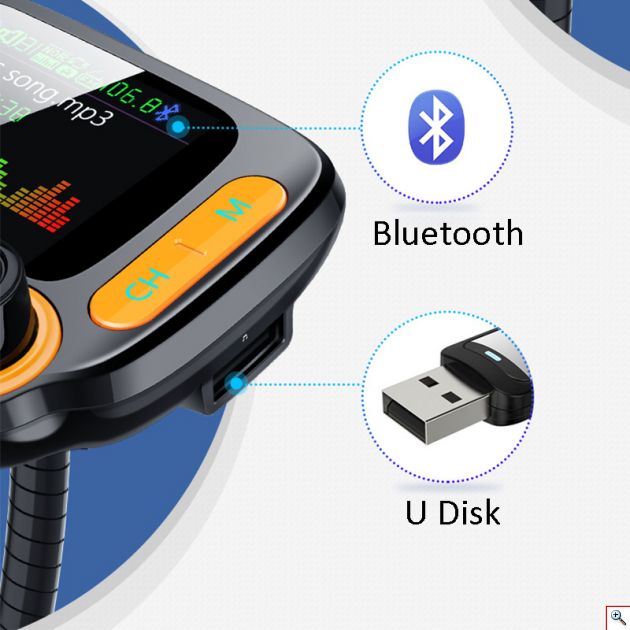 Ασύρματος Πομπός Bluetooth με Μεγάλη Οθόνη, USB, SD, AUX, MP3 Player, Φορτιστής 2x USB Fast Charge & Βολτόμετρο Αυτοκινήτου - Car FM Transmitter